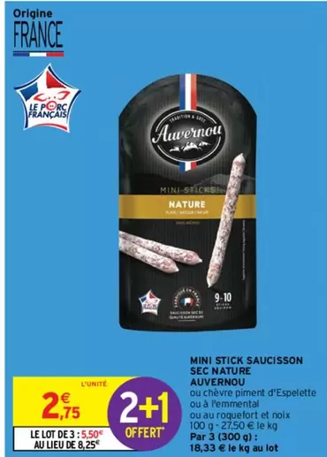 auvernoi - mini stick saucisson sec naturel