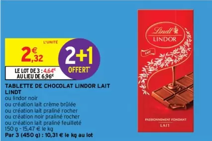 lindt - tablette de chocolat lindor lait