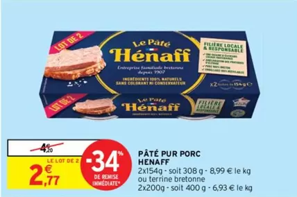 hénaff - henaff - pâté pur porc