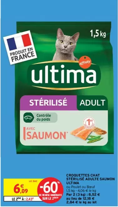 ultima - croquettes chat sterilise adulte saumon