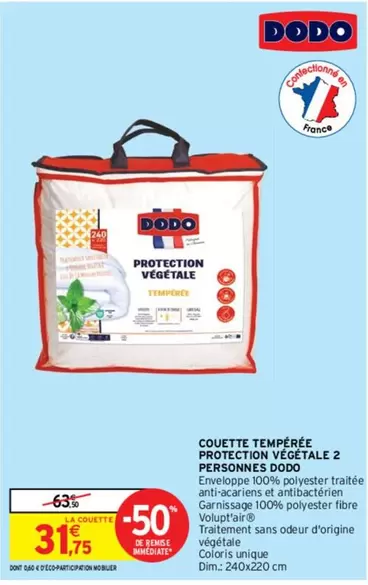 Couette Tempérée 2 Personnes - Dim Dodo avec Protection Végétale