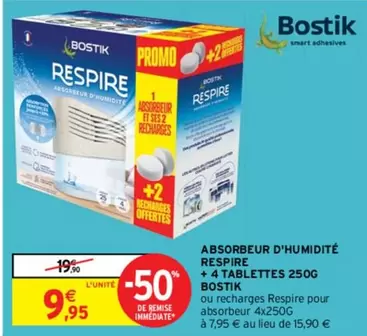 Promo Bostik Absorbeur d'Humidité Respire + 4 Tablettes - Solution efficace contre l'humidité