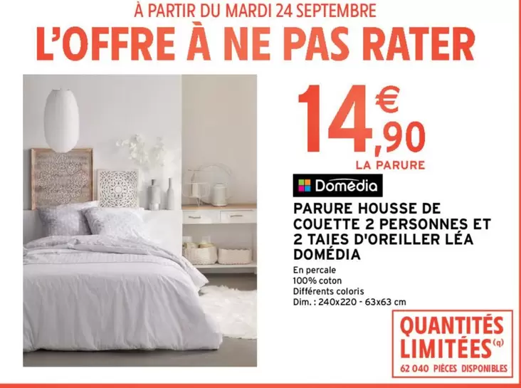 Domédia - Housse de Couette Léa 2 personnes avec 2 Taies d'Oreiller - Élégance et Confort