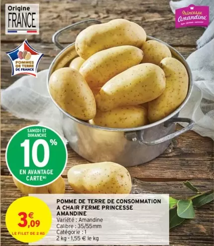 Pomme de terre Amandine : Chair ferme, parfaite pour vos plats. Profitez de cette variété de consommation !