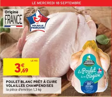 Volailles Champenoises - Poulet Blanc Prêt À Cuire : Délicieux, prêt à cuisiner, idéal pour vos repas en famille.