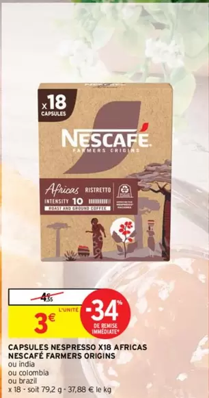 Nescafé - Capsules Nespresso X18 Africas