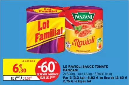 Panzani - Le Ravioli Sauce Tomate offre à 6,3€ sur Intermarché