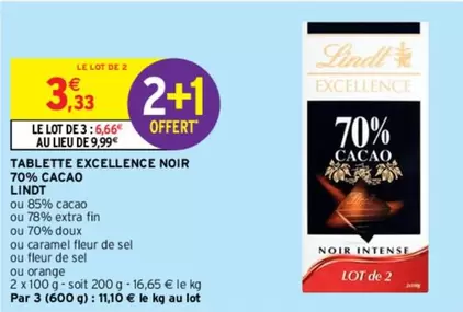 Lindt - Tablette Excellence Noir 70% Cacao