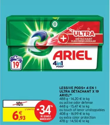 Lenor Ariel Pods+ 4 En 1 Ultra Détachant - 19 Lavages en Promo