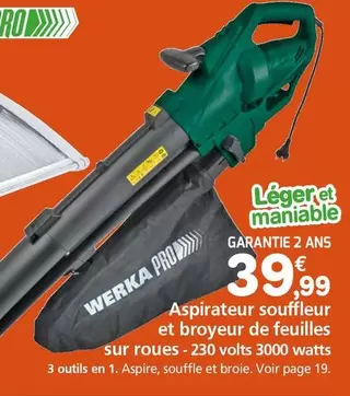 Werka - Aspirateur Souffleur Et Broyeur De Feuilles Sur Roues offre à 39,99€ sur Provence Outillage