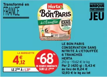 Herta - Le Bon Paris : 6 Tranches de Conservation Sans Nitrite À L'étouffée en Promo