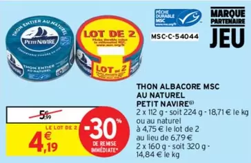 Petit navire - Thon Albacore Msc Au Naturel