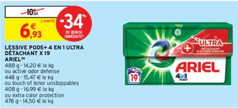 Lenor Ariel Lessive Pods+4 En 1 Ultra Détachant - 19 Dosettes Promotion Spéciale