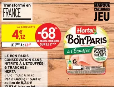 Herta - Le Bon Paris : 6 Tranches de Conservation Sans Nitrite à L'étouffée