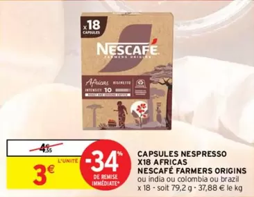 Nescafé - Capsules Nespresso X18 Africas Farmers Origins : Goûtez à l'authenticité avec cette édition spéciale de café