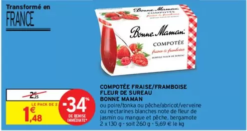 Bonne Maman - Compotée Fraise/Framboise Fleur De Sureau : Délicieuse compotée avec une touche de fleur de sureau