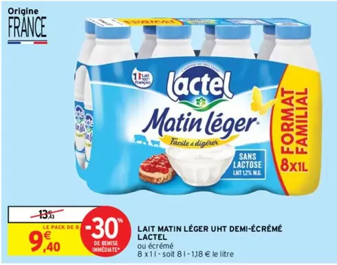 lactel - lait matin léger uht demi-écrémé