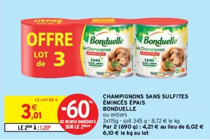 Bonduelle - Champignons Émincés Épais Sans Sulfites : Savourez des champignons de qualité sans additifs, parfaits pour vos plats !