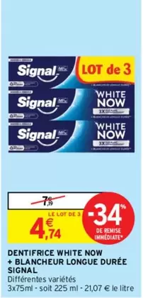 Signal Dentifrice White Now : Blancheur Longue Durée en Promotion