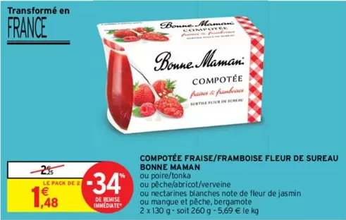 Bonne Maman - Compote Fraise/Framboise Fleur de Sureau : Délicieuse compote fruitée à savourer sans modération !