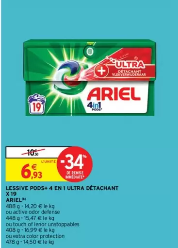 Lenor Ariel Lessive Pods+ 4 En 1 Ultra Détachant - Efficace contre les taches, pratique et concentré pour un linge impeccable