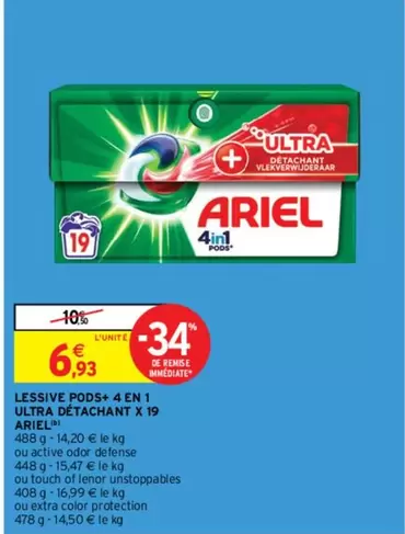 Lenor Ariel Lessive Pods+ 4 En 1 Ultra Détachant - Promo X19