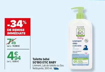 Lea - So'Bio Etic Baby - Toilette Bébé offre à 4,94€ sur Carrefour Drive