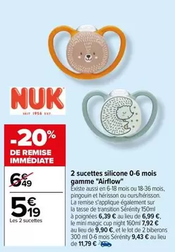 nuk - 2 sucettes silicone 0-6 mois gamme