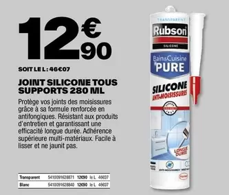 Rubson Joint Silicone Tous Supports 280 Ml - Idéal pour toutes vos réparations avec une promotion spéciale !