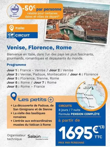 Venise, Florence, Rome offre à 1695€ sur Lidl