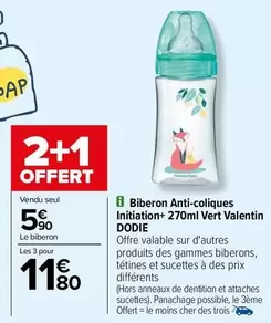 Dodie Biberon Anti-coliques Initiation+ 270ml Vert Valentin - Idéal pour réduire les coliques de bébé