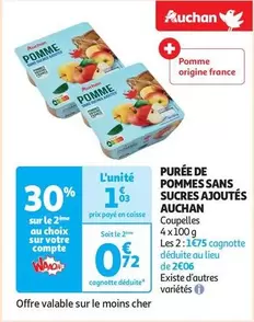 Auchan - Purée De Pommes Sans Sucres Ajoutés