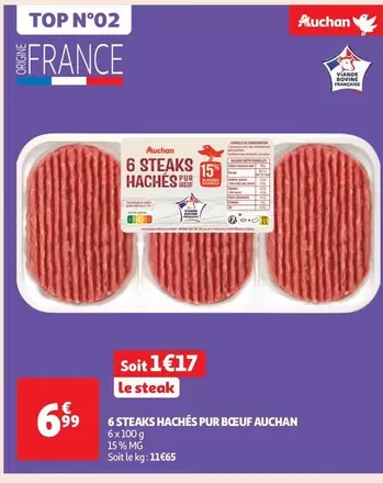 Auchan - 6 Steaks Hachés Pur Bœuf