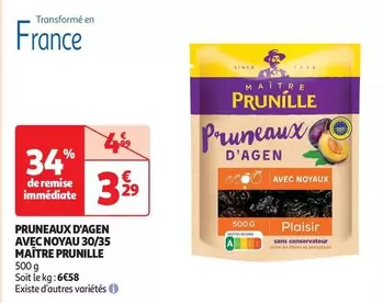 Maître Prunille - Pruneaux D'Agen Avec Noyau 30/35 : Promo Spéciale sur les Pruneaux de Qualité