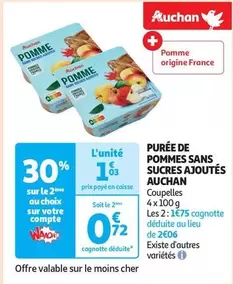 Auchan - Purée De Pommes Sans Sucres Ajoutés