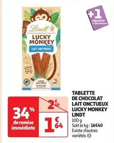 Lindt - Tablette de Chocolat Lait Onctueux Lucky Monkey : Un délice chocolaté à savourer