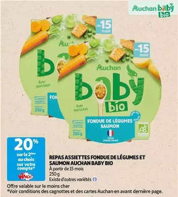 Auchan - Repas Assiettes Fondue De Légumes Et Saumon Baby Bio : un repas bio équilibré pour bébé