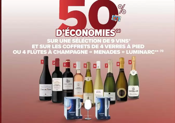 Luminarc : Promo sur 9 Vins et Coffrets de 4 Verres à Pied ou Flûtes à Champagne