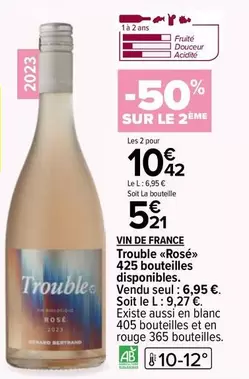 Trouble - Touri & Rose - Vin De France offre à 6,95€ sur Carrefour City