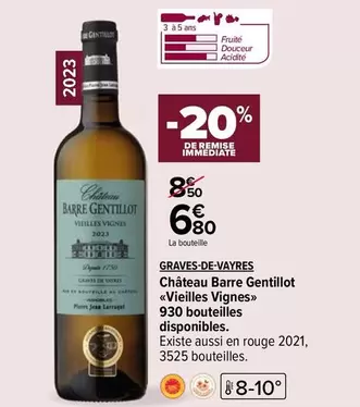 Graves-de-Vayres - Château Barre Gentillot Vieilles Vignes : Vin exceptionnel avec promotion spéciale sur les vieilles vignes.