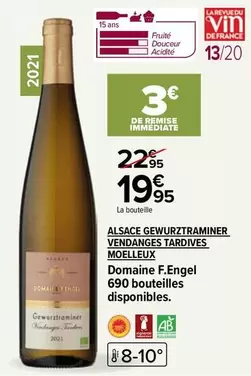 Domaine F. Engel - Gewurztraminer Vendanges Tardives Moelleux d'Alsace, un délice sucré à découvrir!