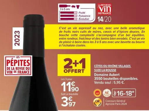 Domaine Aubert Coteau Du Rhone Villages Suze Larousse - Vin Rouge Aromatique et Fruité