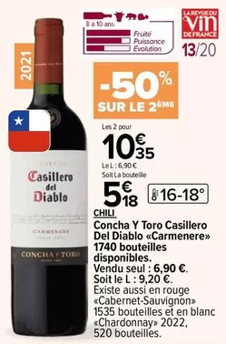 Carrefour - Casillero Del Diablo Carnernere de Concha Y Toro : Promo spéciale sur ce vin riche et savoureux