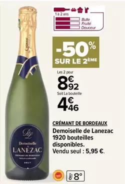 Carrefour - Crémant de Bordeaux Demoiselle de Lanezac : Un vin pétillant élégant en promo