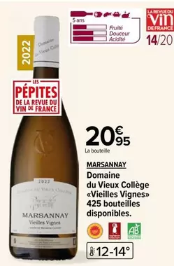 Domaine Du Vieux Collège - Vieilles Vignes Marsannay : Un vin d'exception aux caractéristiques uniques