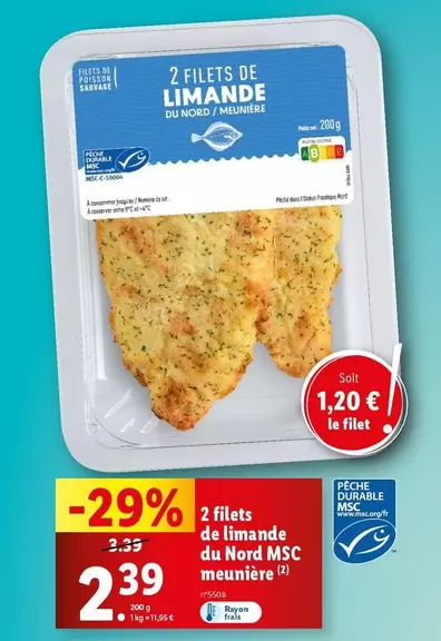 2 Filets De Limande Du Nord Msc Meunière offre à 2,39€ sur Lidl