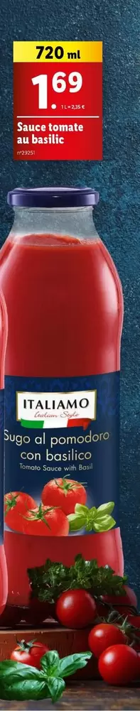 Sauce Tomate Basilique offre sur Lidl