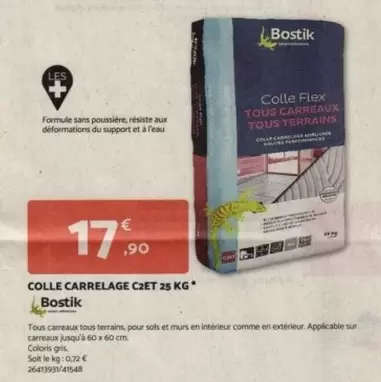 TOUS - Bostik - Colle Carrelage C2et 25 Kg offre à 17,9€ sur Bricomarché