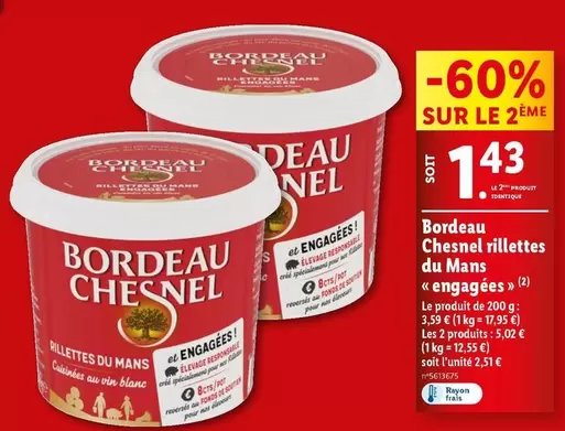 Bordeau Chesnel - Rillettes Du Mans offre à 3,59€ sur Lidl