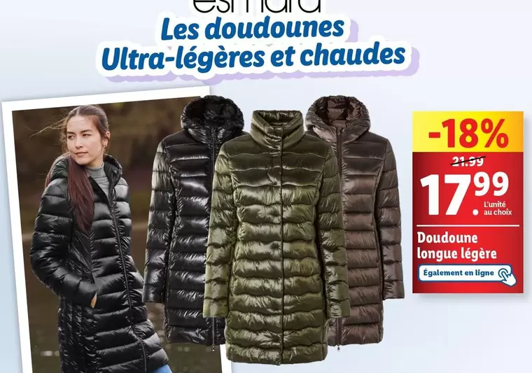 Esmara - Doudoune Longue Légère offre à 17,99€ sur Lidl